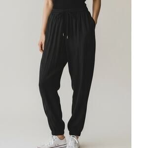 Zara Harem Relax Fit Tapered Elastic Drawstring Waist Pant Pocket Sheer M Black